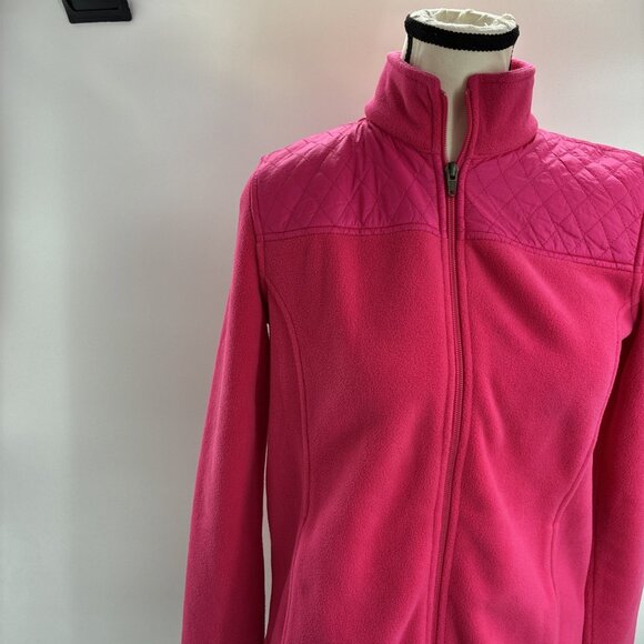 Talbots Womens Size P Petite Fleece Jacket Pink Full Zip Quilted Yoke Classic - Picture 2 of 6